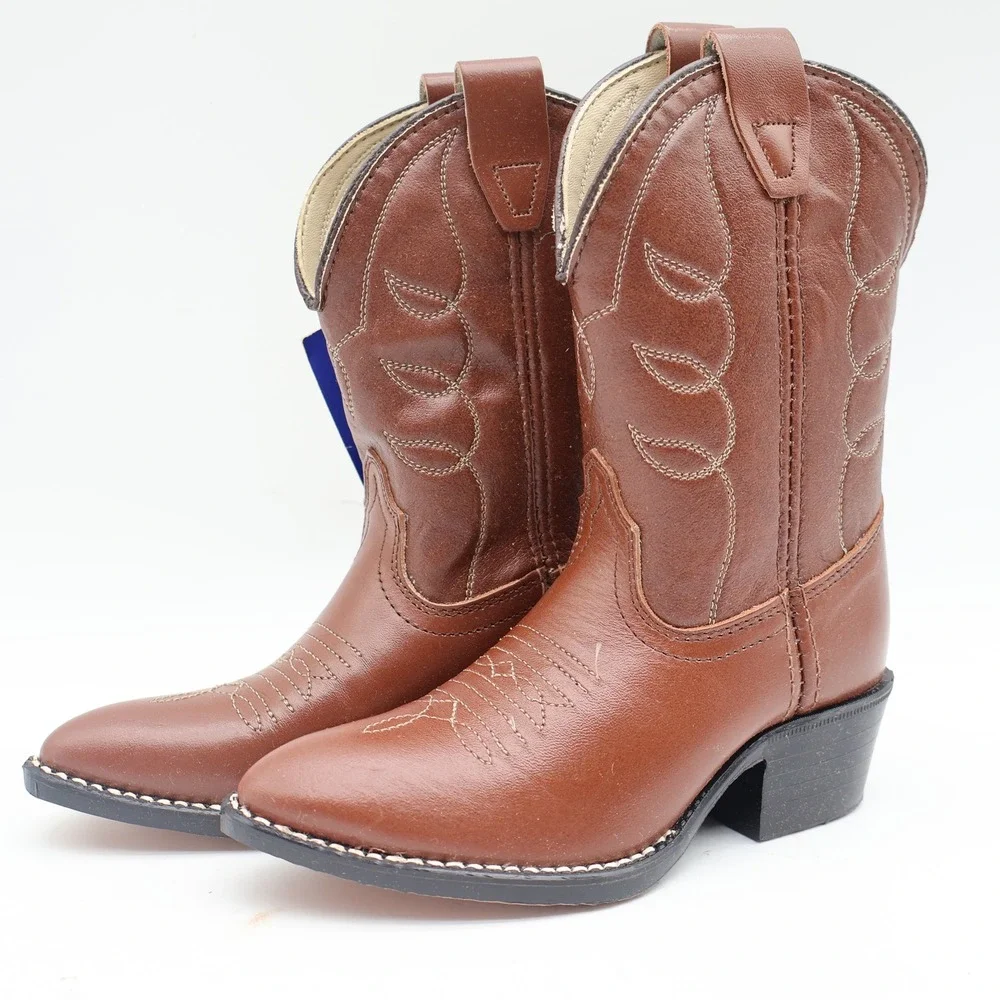 Acme Cowboy Boots Kids Size 10 D Vintage Brown Leather Made in USA NIB 2406